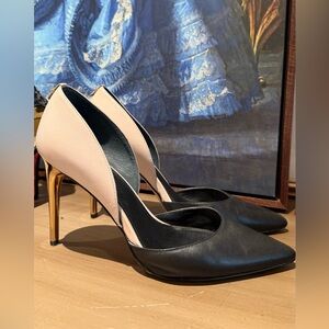 Calvin Klein Black and Gold D'Orsay Pointed-Toe Pumps